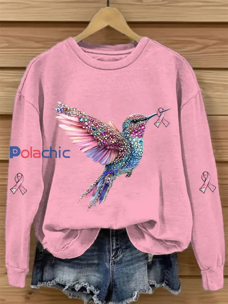 Sweat shirt Décontracté Imprimé Ruban Rose Pour Femme Rose / S