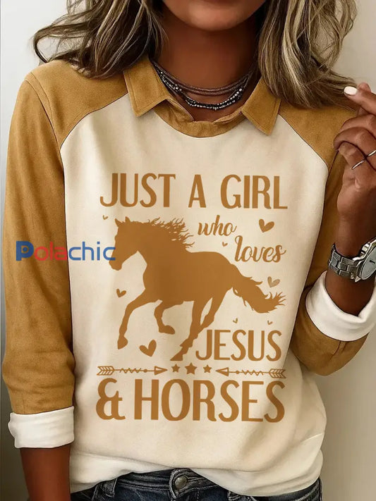 Sweat-shirt décontracté pour femmes Just A Girl Who Loves Jesus And Horses Print Jaune clair / S