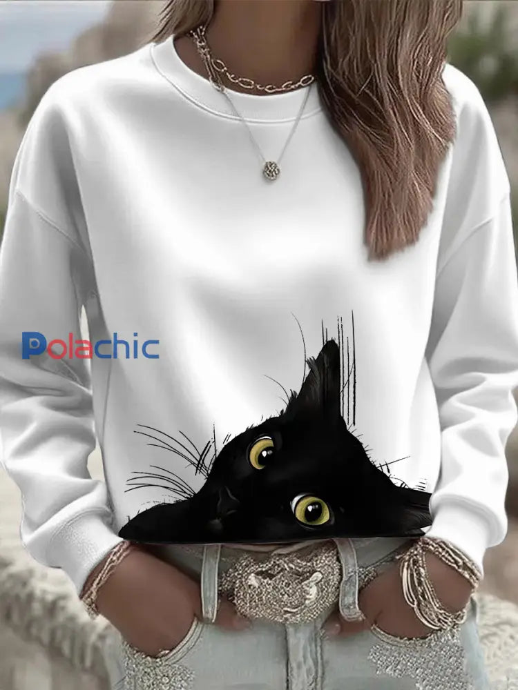 Sweat-shirt Femme Chat Mignon Blanc / S