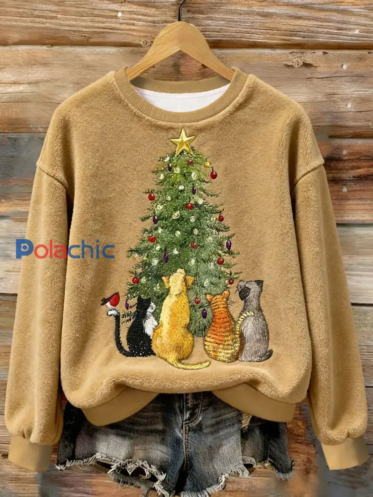 Sweat-shirt Femme En Flanelle Art De Chat De Noël comme image / S