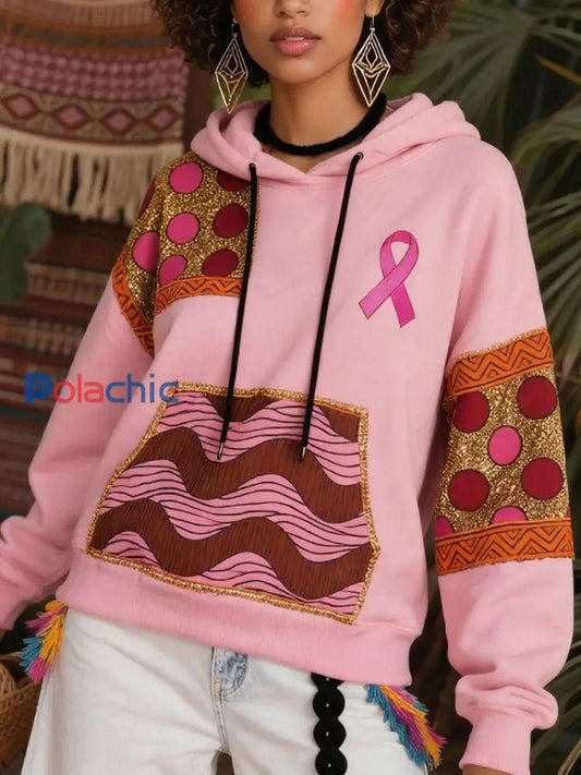 Sweats à capuche imprimés cancer du sein pour femmes Rose / S