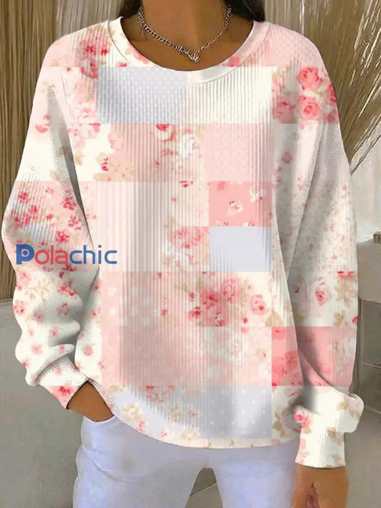 Sweatshirt Décontracté Femme Rose Imprimé Cancer Du Sein comme image / S