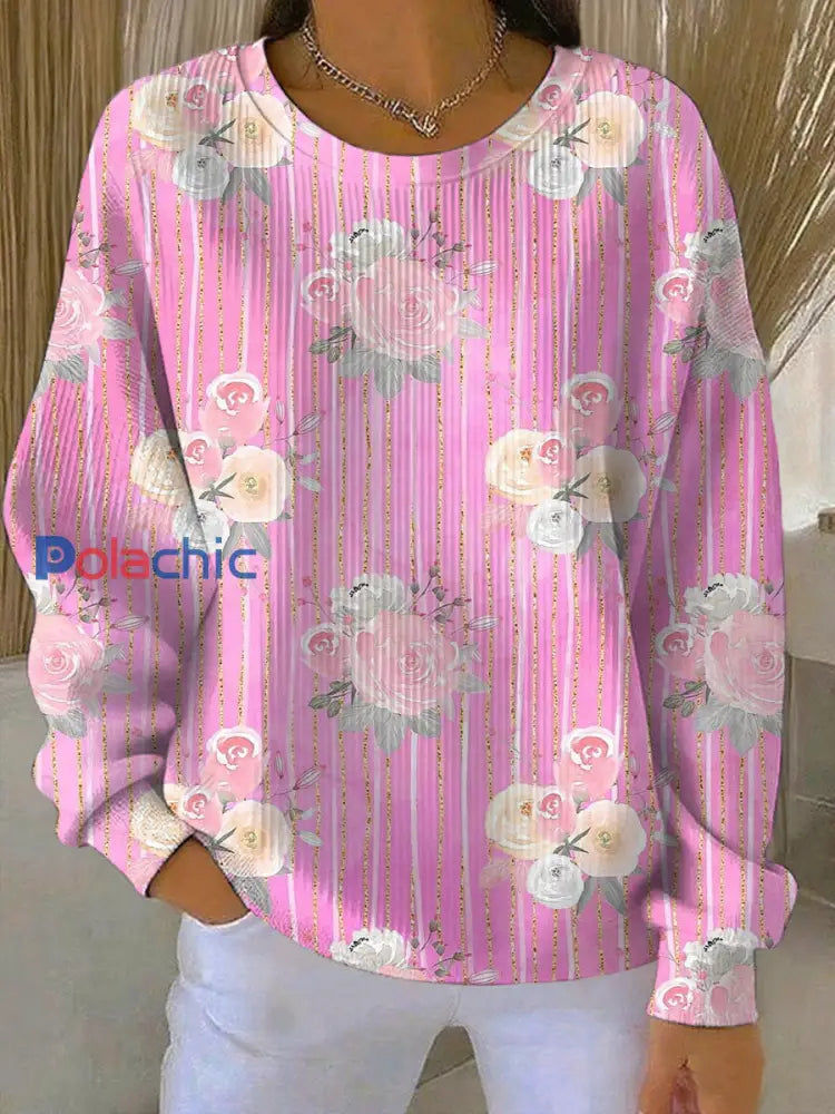 Sweatshirt Décontracté Femme Rose Imprimé Cancer Du Sein comme image / S