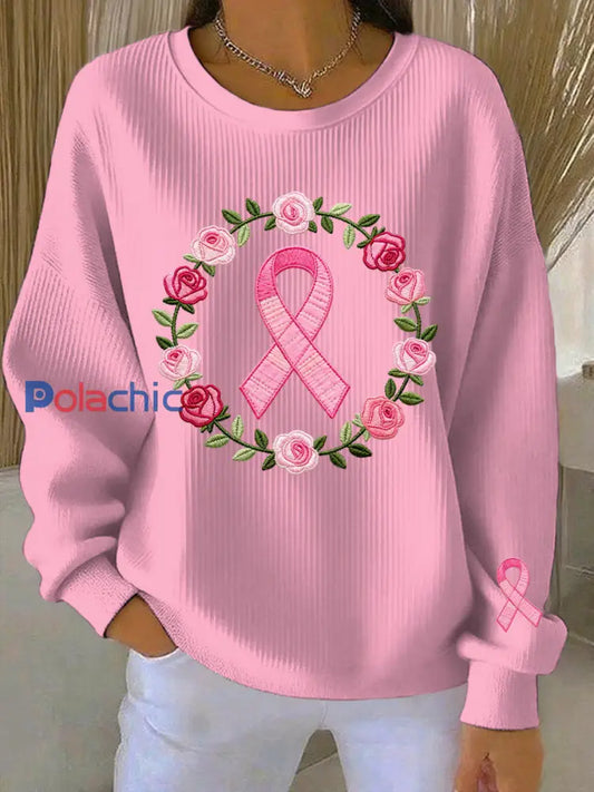 Sweatshirt Décontracté Femme Rose Imprimé Cancer Du Sein Rose / S