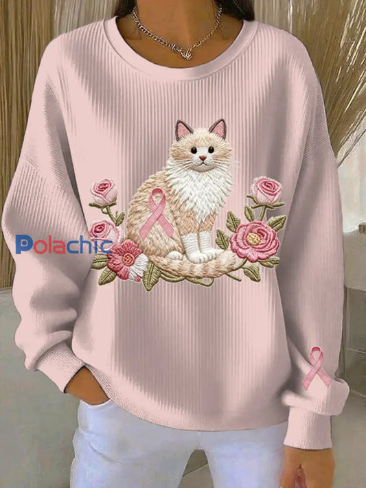 Sweatshirt Décontracté Femme Rose Imprimé Cancer Du Sein Rose / S