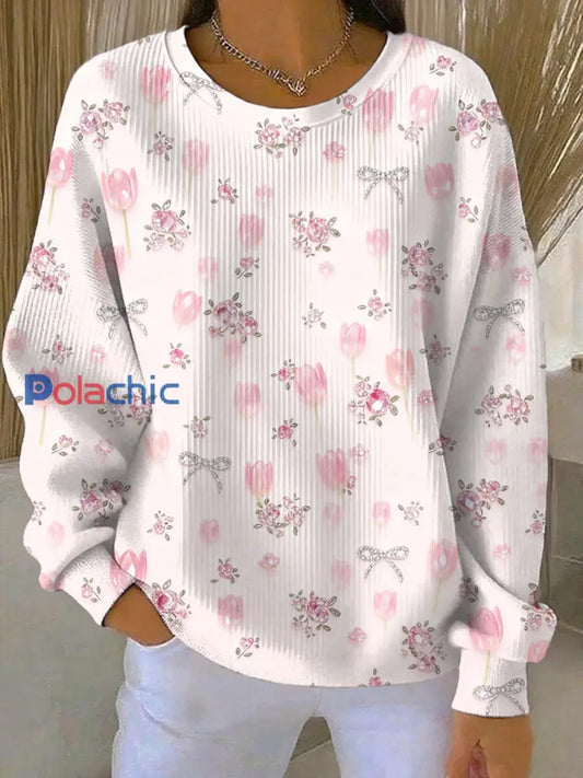 Sweatshirt Décontracté Femme Rose Imprimé Floral Cancer Du Sein comme image / S