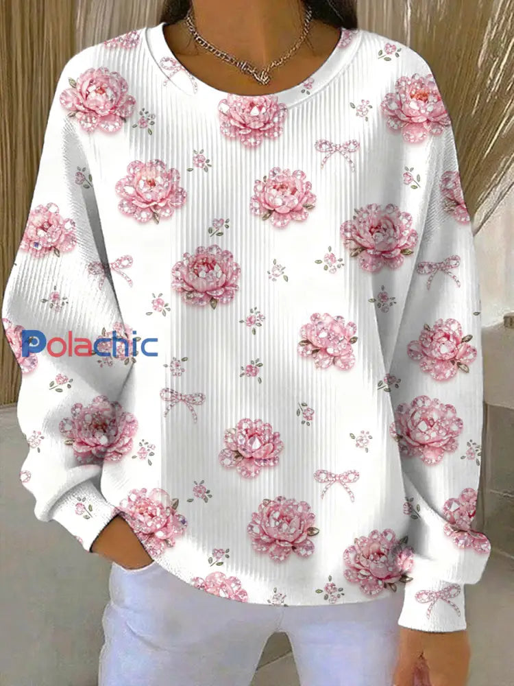 Sweatshirt Décontracté Femme Rose Imprimé Floral Cancer Du Sein comme image / S