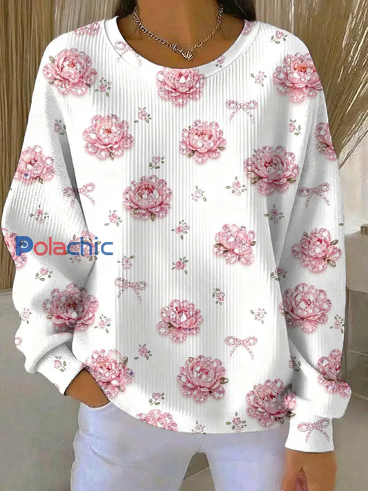 Sweatshirt Décontracté Femme Rose Imprimé Floral Cancer Du Sein comme image / S