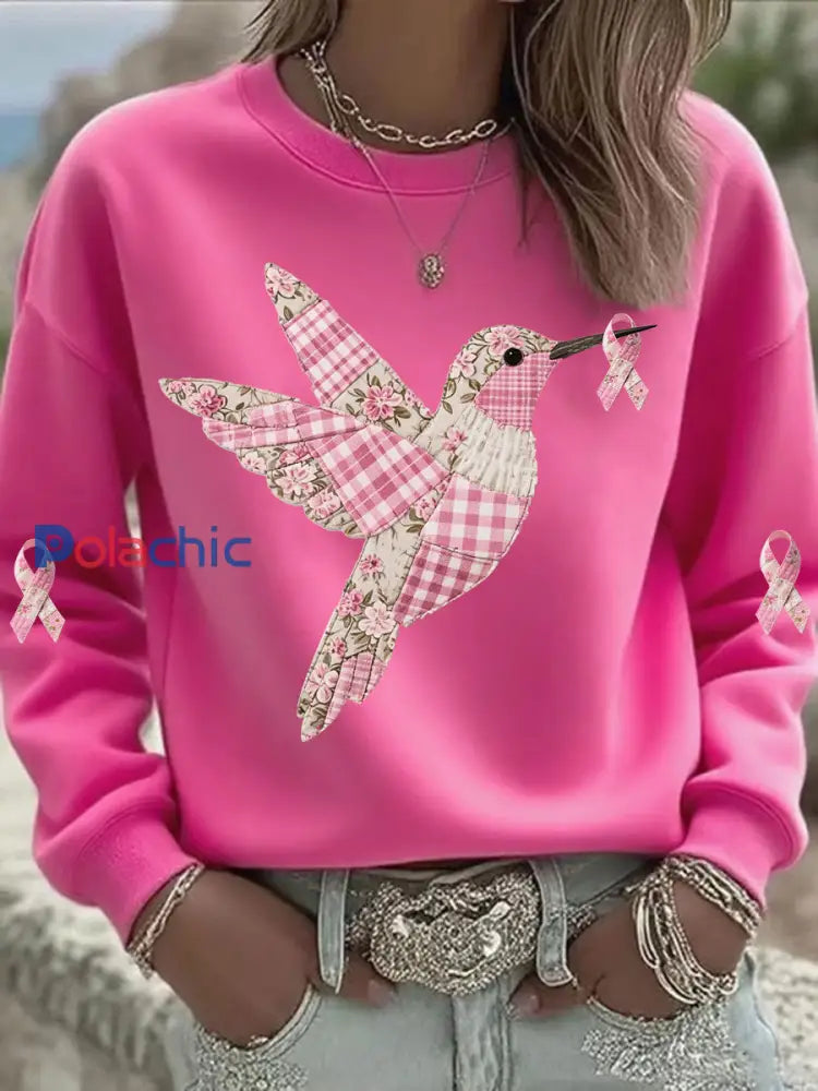 Sweatshirt Femme Rose Imprimé Colibri Rose Rouge / S