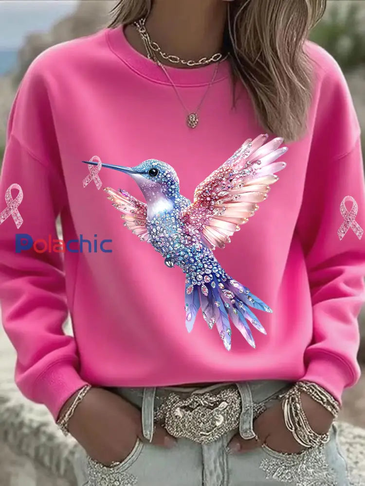 Sweatshirt Femme Rose Imprimé Colibri Rose Rouge / S