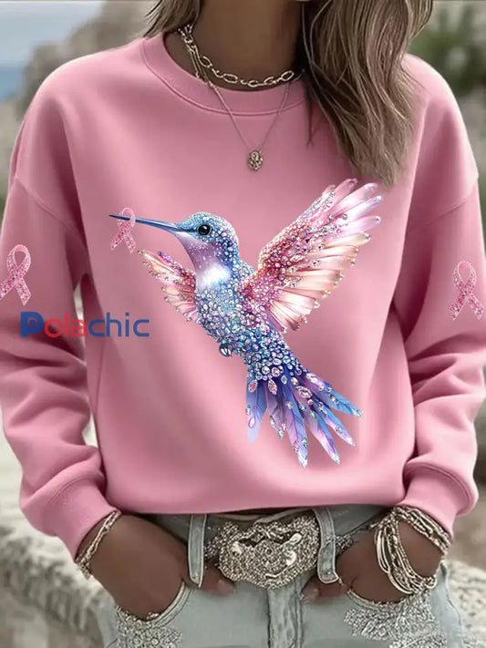 Sweatshirt Femme Rose Imprimé Colibri Rose / S