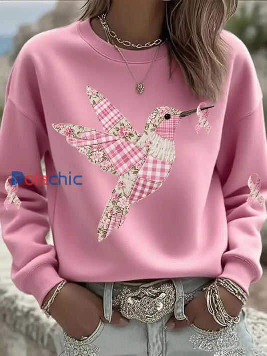 Sweatshirt Femme Rose Imprimé Colibri Rose / S