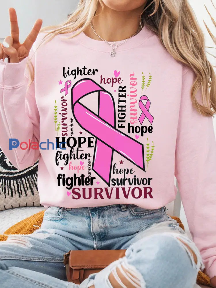 Sweatshirts de sensibilisation au cancer du sein pour femmes rose clair / S