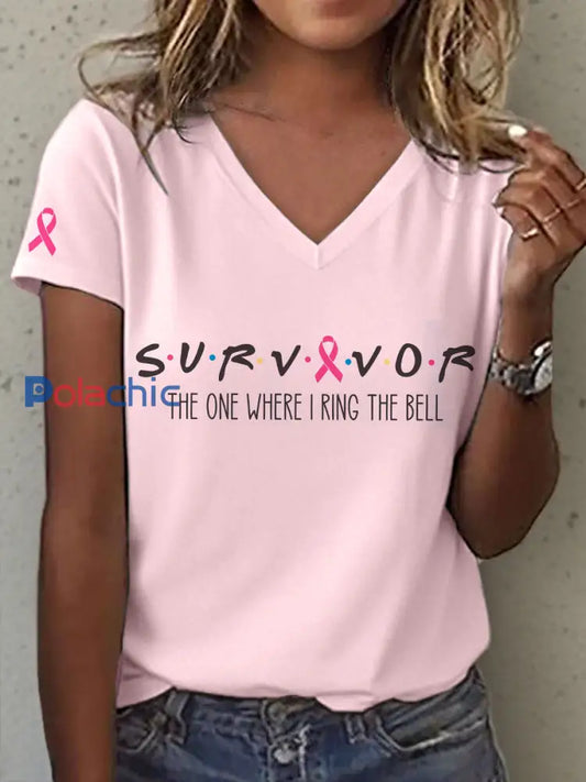 T-shirt à col en V Survivor The One When I Ring The Bell pour femme Rose / S