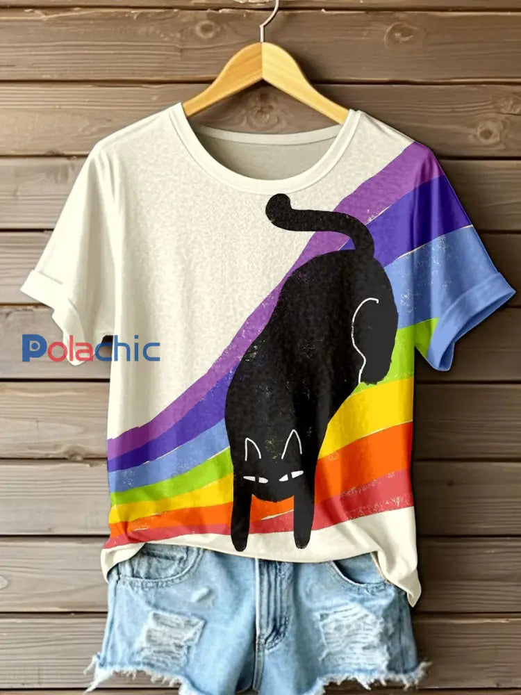 T-shirt à imprimé chat mignon pour femmes comme image / S