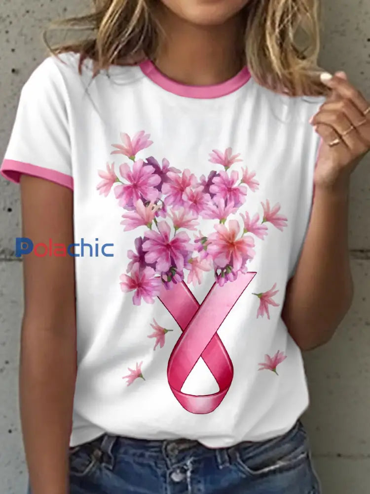 T-shirt à imprimé floral Women’s Breast Cancer Awareness Blanc / S