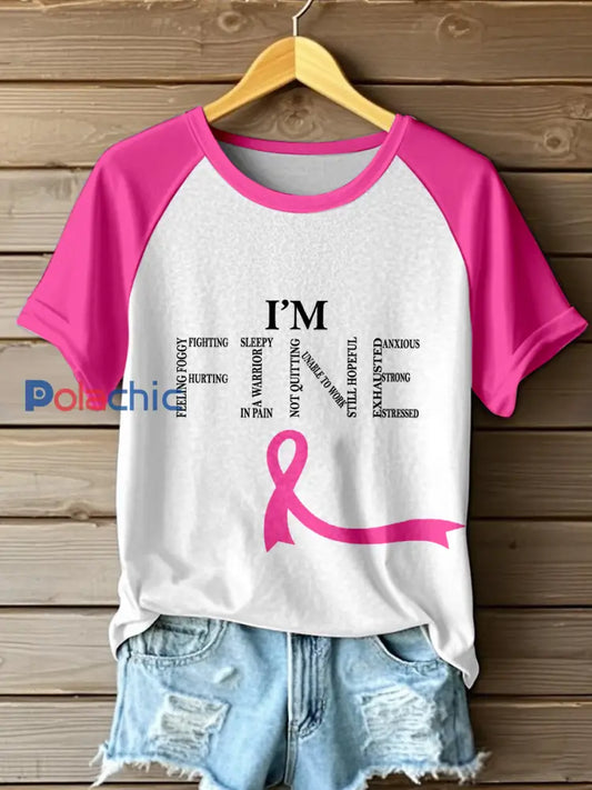 T-shirt à imprimé ruban rose I’m Fine Femme Rose / S