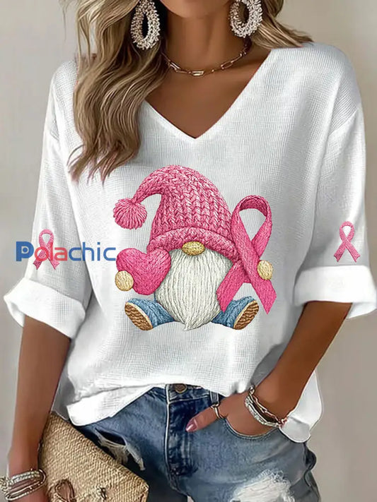 T-shirt à imprimé ruban rose pour femmes sensibilisation au cancer du sein Blanc / S