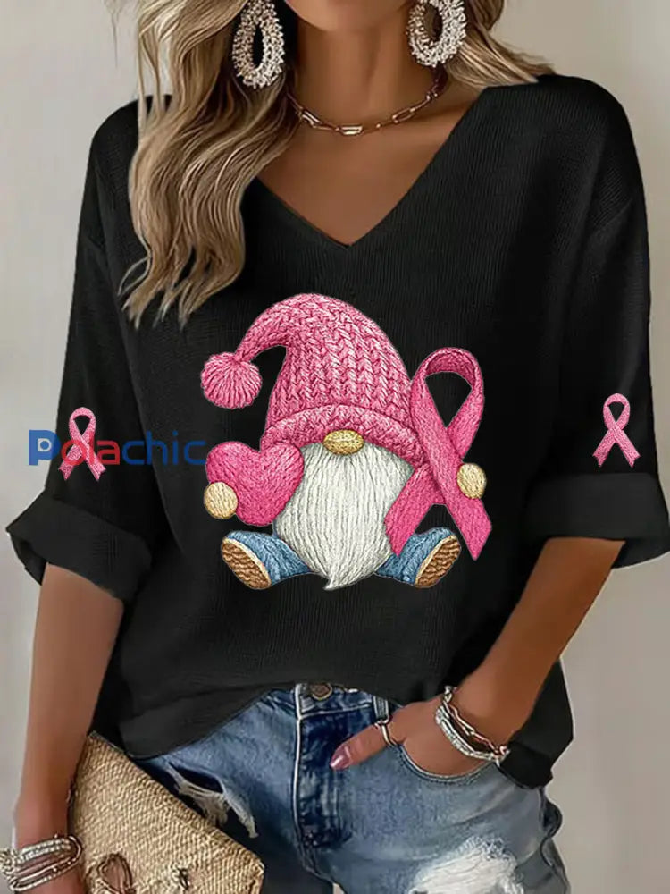 T-shirt à imprimé ruban rose pour femmes sensibilisation au cancer du sein Noir / S