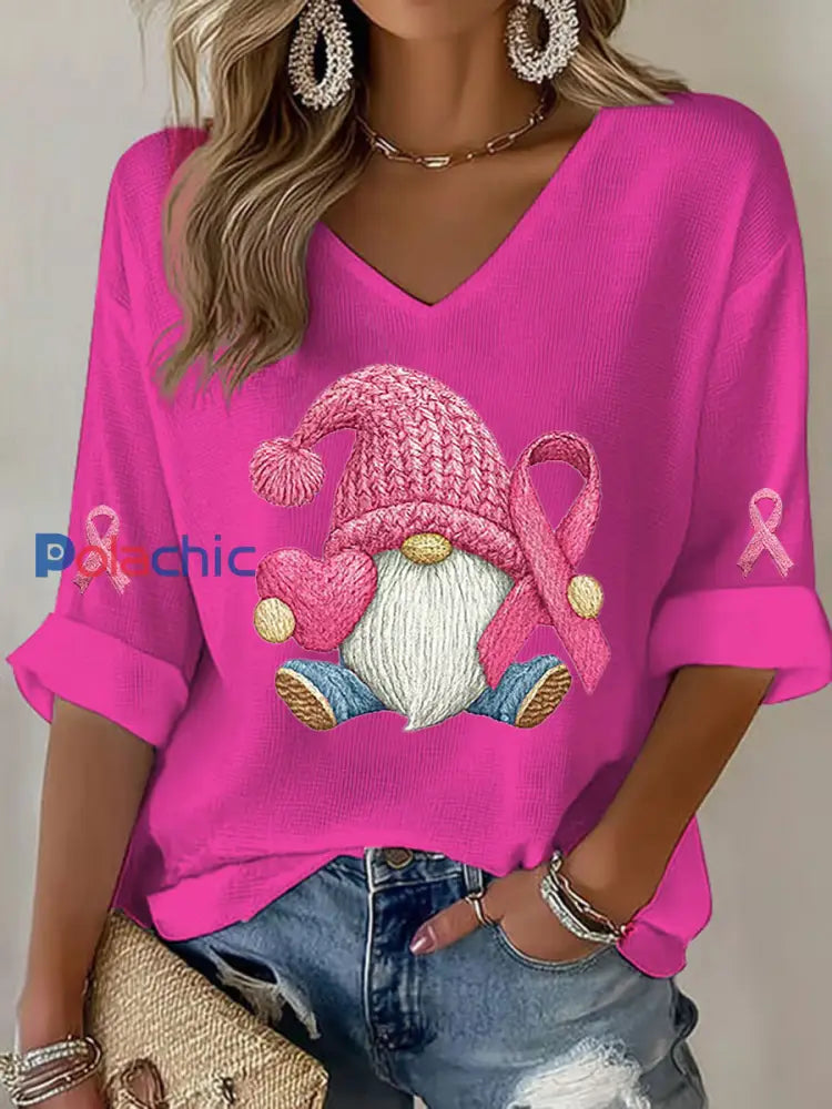 T-shirt à imprimé ruban rose pour femmes sensibilisation au cancer du sein Rose Rouge / S
