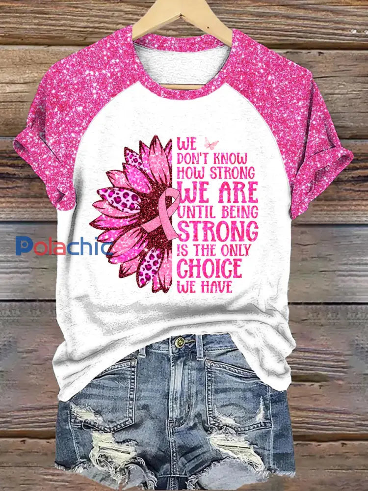 T-shirt à imprimé ruban rose pour femmes sensibilisation au cancer du sein Rose / S
