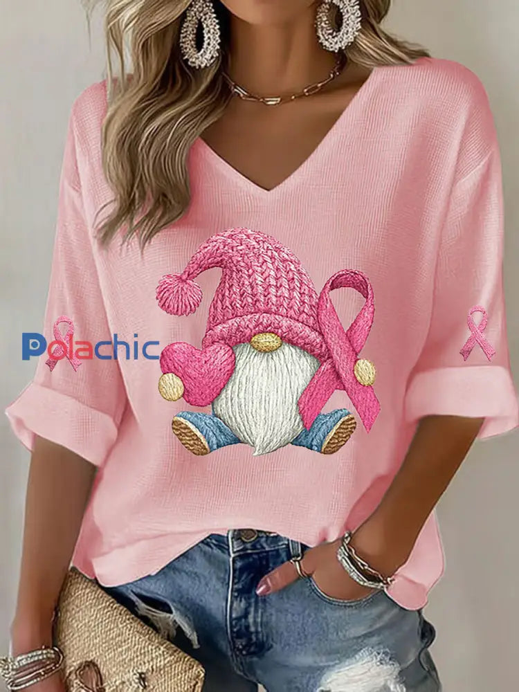 T-shirt à imprimé ruban rose pour femmes sensibilisation au cancer du sein Rose / S