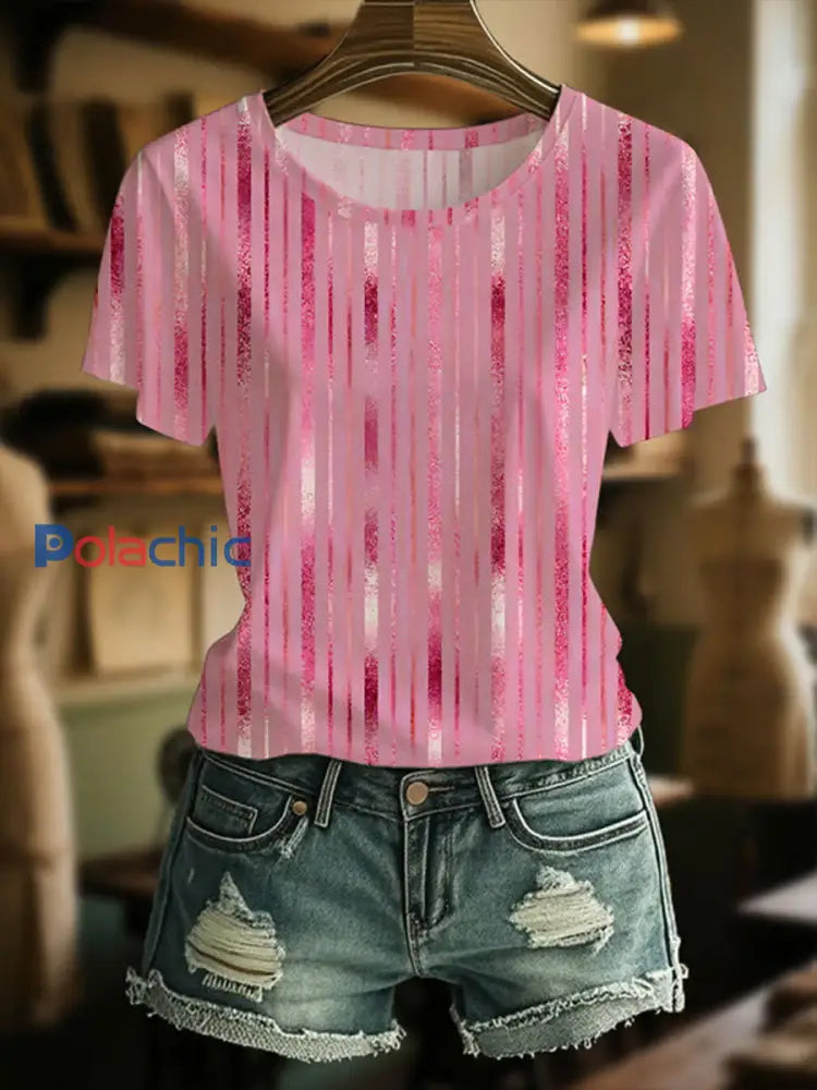 T-shirt à imprimé sensibilisation au cancer du sein pour femmes Rose / S