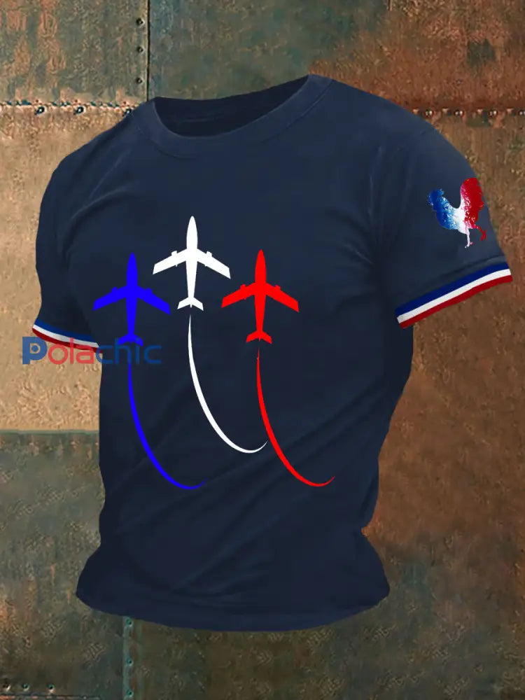 T shirt à manches courtes Bleu Blanc Rouge Homme Bleu Marine / S
