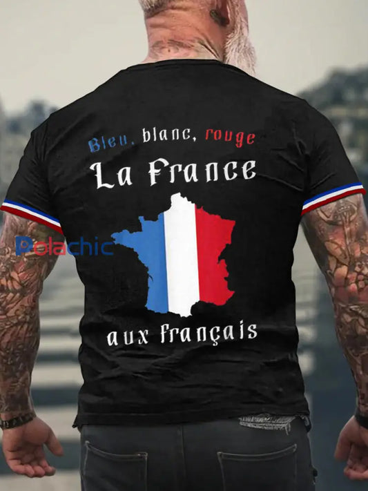 T shirt à manches courtes Bleu Blanc Rouge Homme Noir / S