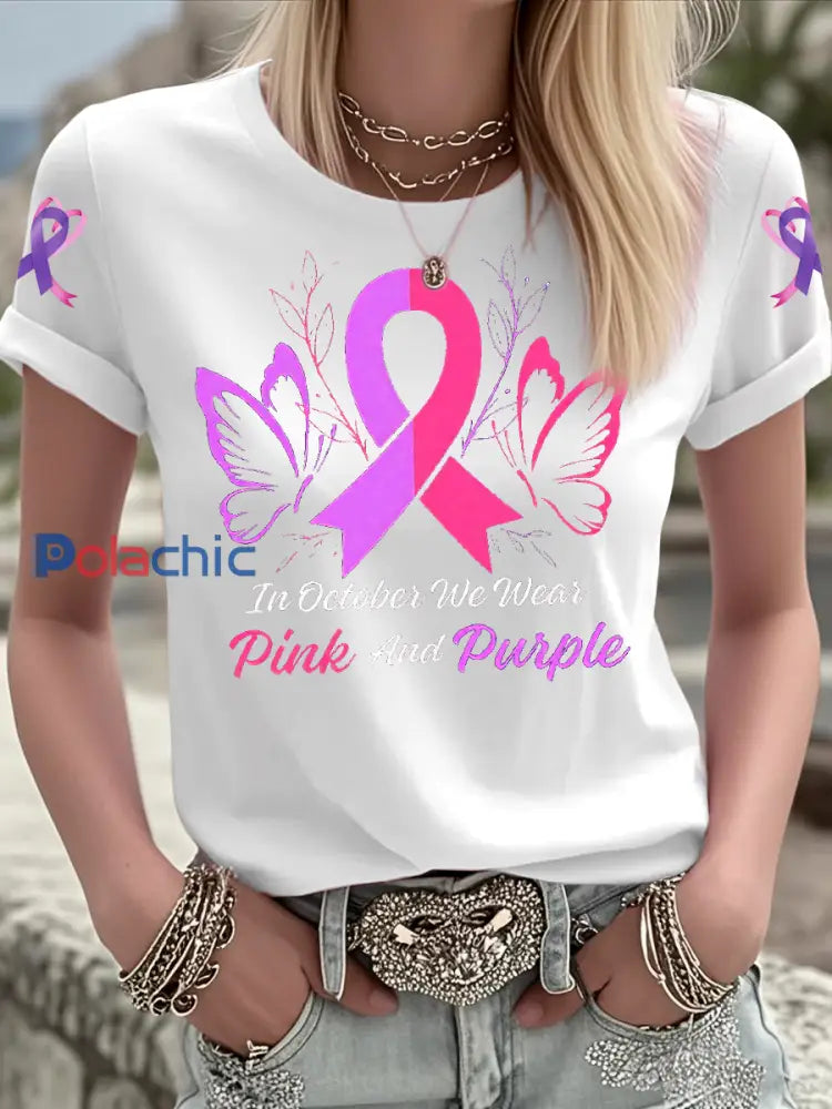 T shirt à manches courtes Breast Cancer Femme Blanc / S