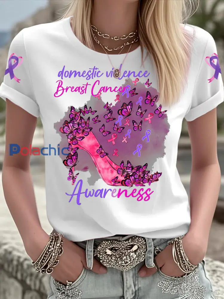 T shirt à manches courtes Breast Cancer Femme Blanc / S