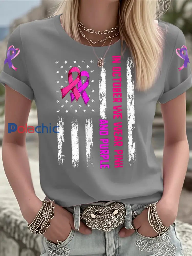 T shirt à manches courtes Breast Cancer Femme Gris / S