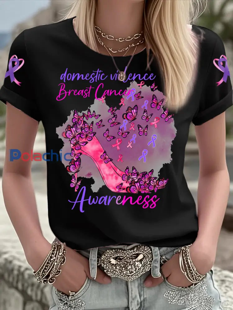 T shirt à manches courtes Breast Cancer Femme Noir / S