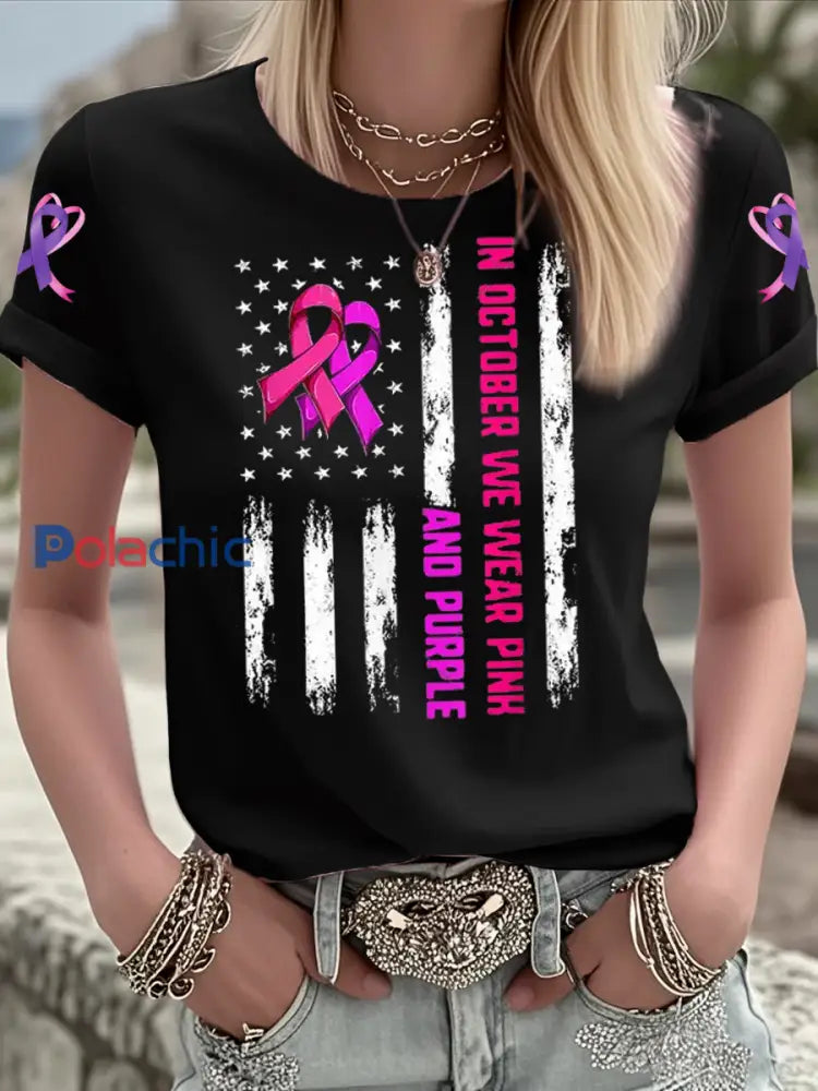 T shirt à manches courtes Breast Cancer Femme Noir / S