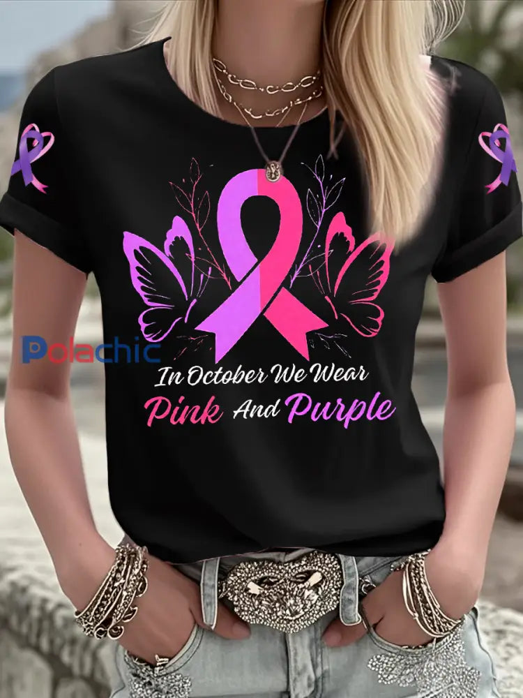 T shirt à manches courtes Breast Cancer Femme Noir / S