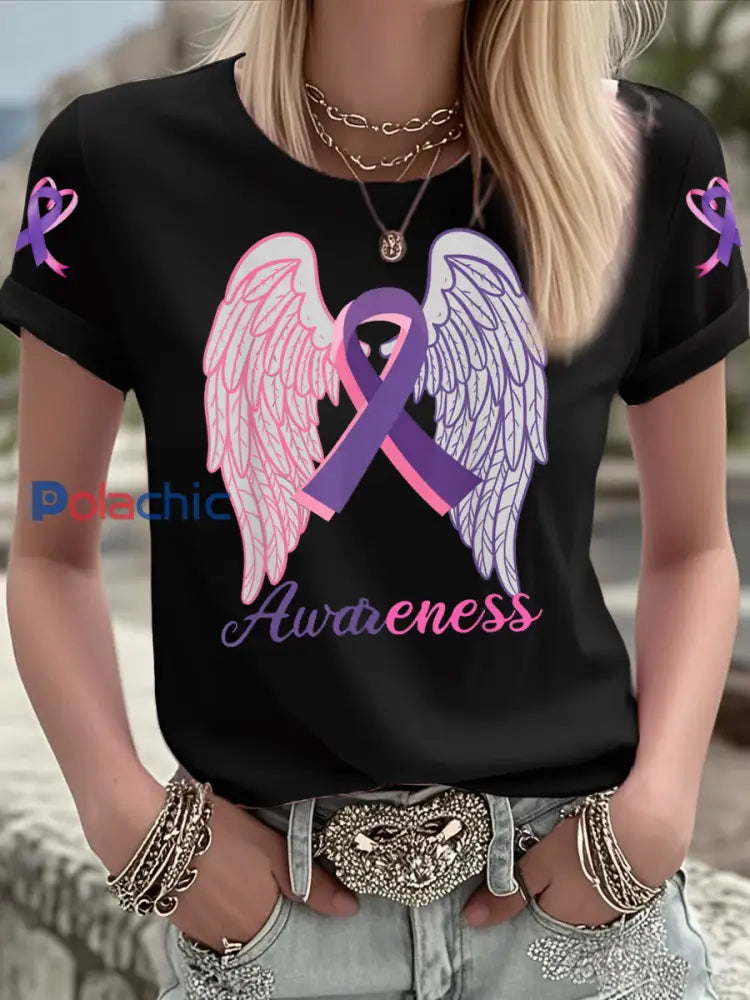 T shirt à manches courtes Breast Cancer Femme Noir / S