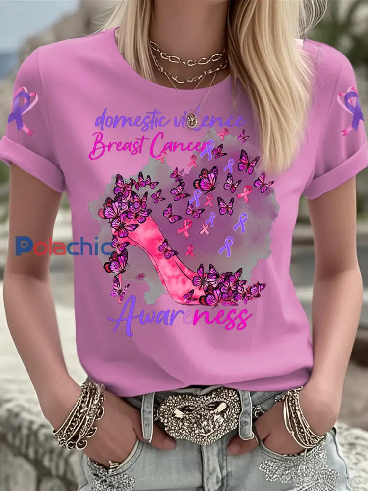 T shirt à manches courtes Breast Cancer Femme Rose / S