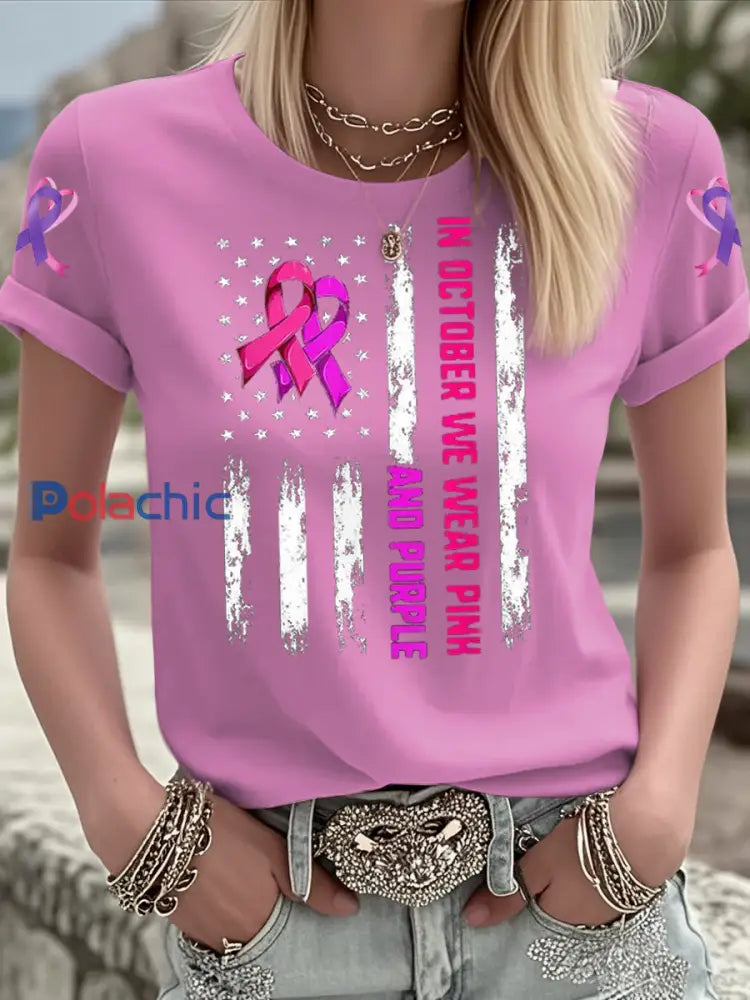 T shirt à manches courtes Breast Cancer Femme Rose / S