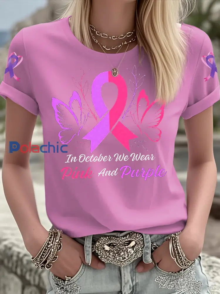 T shirt à manches courtes Breast Cancer Femme Rose / S