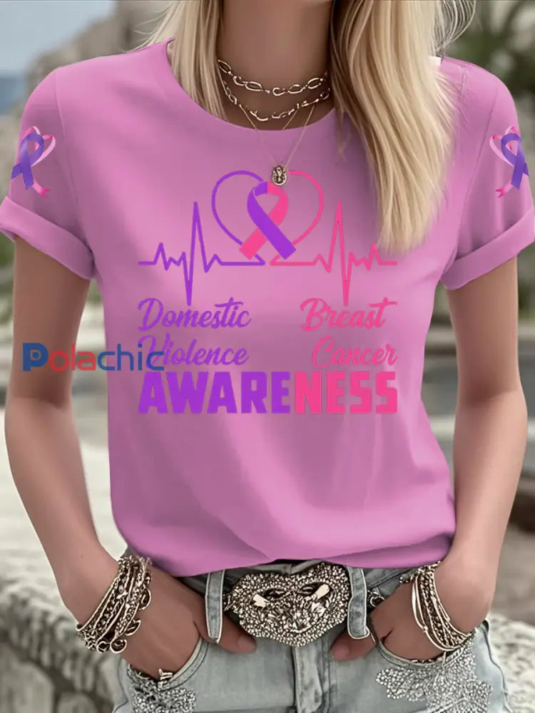 T shirt à manches courtes Breast Cancer Femme Rose / S
