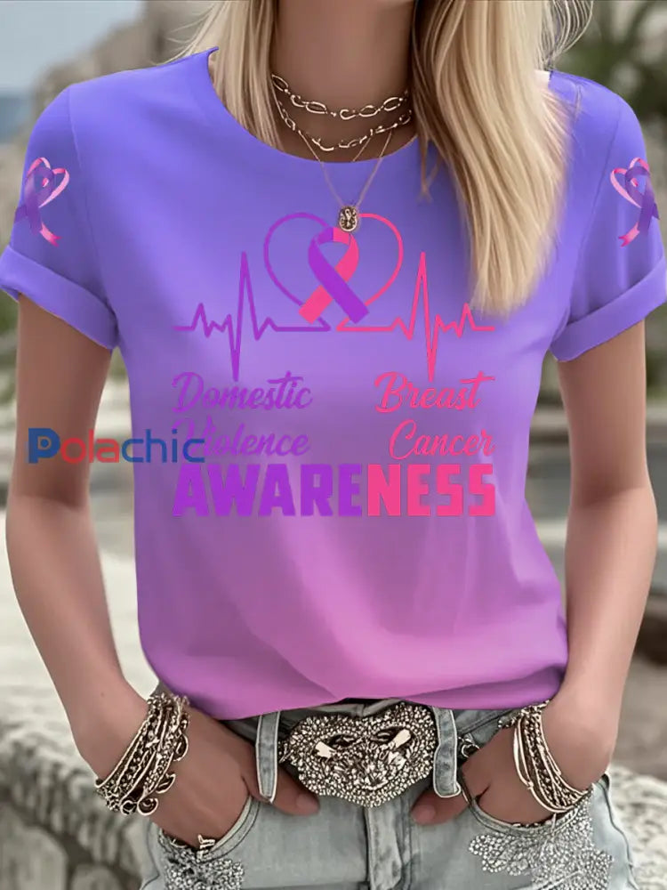 T shirt à manches courtes Breast Cancer Femme Rose Violet / S