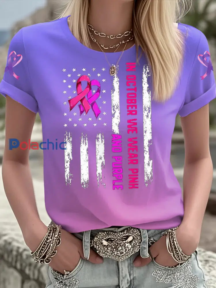 T shirt à manches courtes Breast Cancer Femme Rose Violet / S