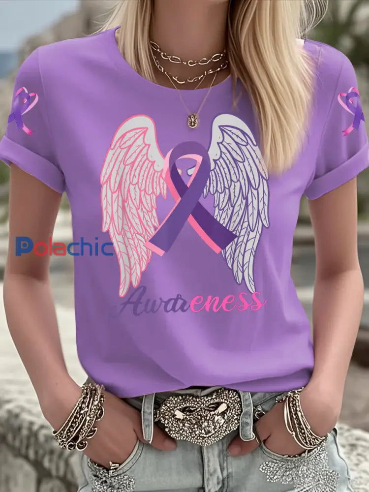 T shirt à manches courtes Breast Cancer Femme Violet / S