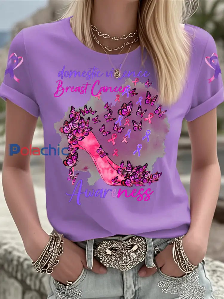 T shirt à manches courtes Breast Cancer Femme Violet / S