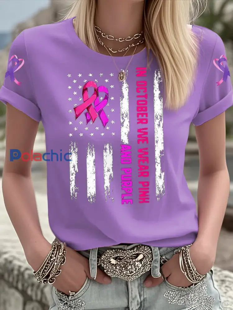 T shirt à manches courtes Breast Cancer Femme Violet / S