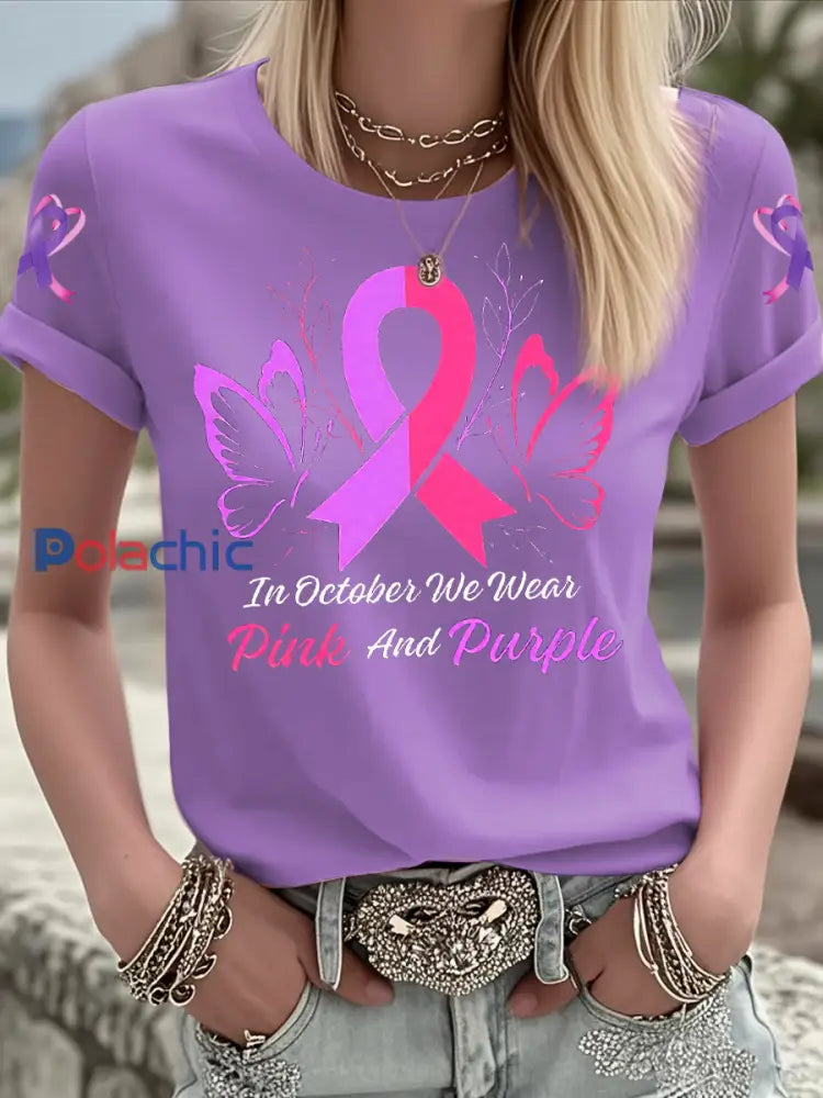 T shirt à manches courtes Breast Cancer Femme Violet / S