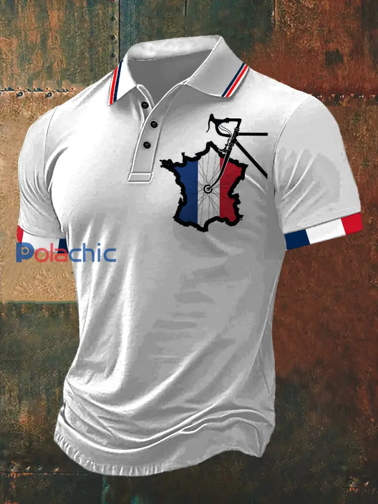 T-shirt à manches courtes Course De Vélo Print Polo Neck Homme Blanc / S