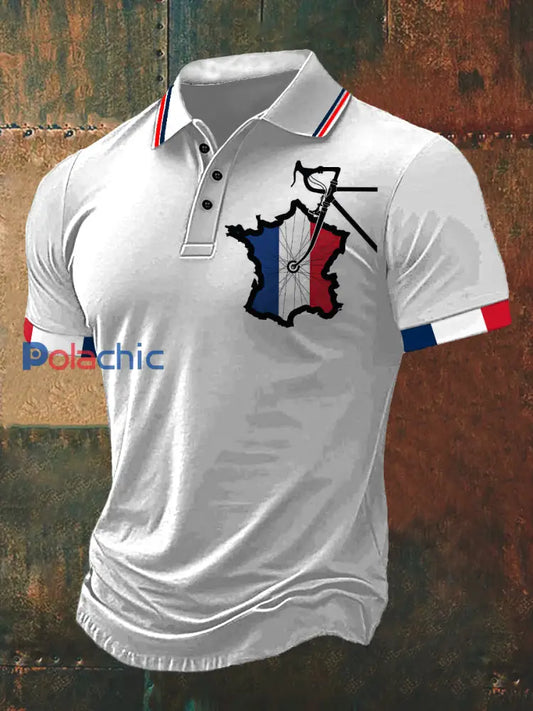 T-shirt à manches courtes Course De Vélo Print Polo Neck Homme Blanc / S
