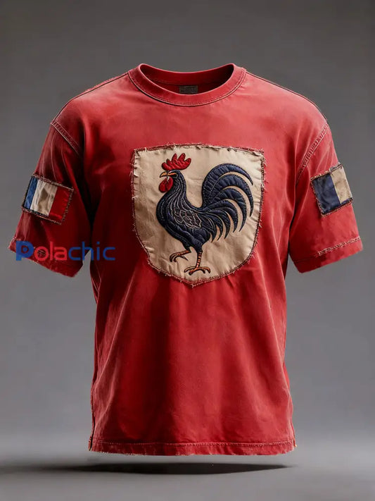 T-shirt à manches courtes Drapeau Français Le Coq Gaulois pour homme Rouge / S