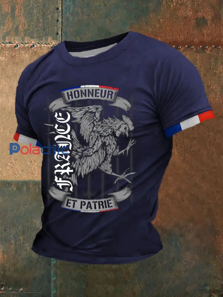 T shirt à manches courtes France honneur et patrie Homme Bleu Marine / S